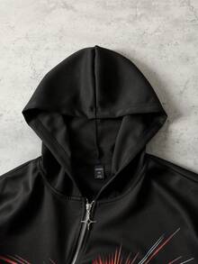 ROMWE MEN Sweat-shirt zippé à imprimé graphique de boxe pour hommes - Noir - Voir 4