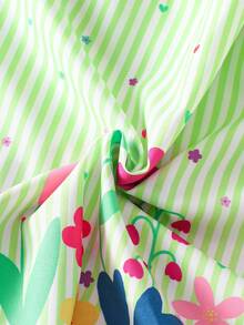 SHEIN Genkimix Kids 女童碎花休闲/假日吊带A字连衣裙 - 薄荷綠 - 查看 3