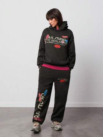 SURIMA 2 piezas Conjunto de mujer de ajuste holgado con manga larga y capucha, con diseño minimalista y casual, apto para primavera/otoño