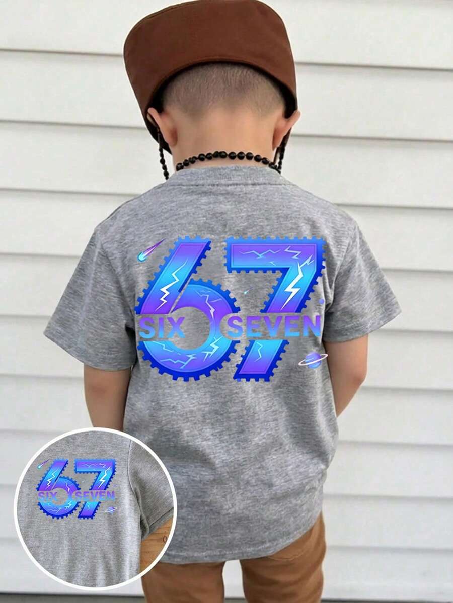 Young BoyCotton Pullover Basic Short Sleeve T-Shirt - Grey - View 1