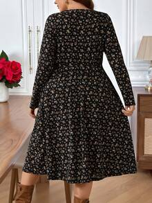 EMERY ROSE Sukienka damska w dużym rozmiarze, wiosna/lato, z nadrukiem kwiatowym, okrągłym dekoltem i długim rękawem