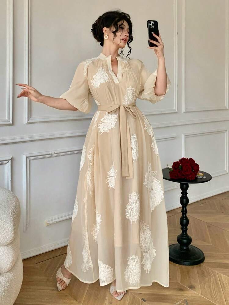 French Embroidery Niche Design Sense Elegant Loose Elegant Mid-Length Dress For Women Maxi Dress Sundress