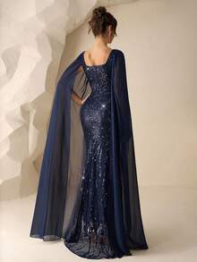 Coutiva Luxury Sequin Embellished Formal Gown, High-End Elegant Party Dress Navy Blue Formal Gown Elegant Evening Dress Gala Evening Gown Sparkle Formal Gown Formal Sequin Gown Valentines Dress Elegant Dress Sequin Dress Floral Dress Navy Blue Sequin Dress Blue Sequin Formal Dress Long Sleeve Formal Dress Blue Sparkly Dress Formal Evening Gown  Graduation Ceremony, School Opening, Music Festival, Birthday Party, Wedding, Afternoon Tea Gathering, Ball - Navy Blue - View 2
