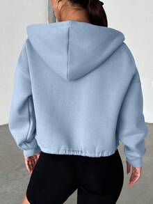 SHEIN Cottnline Drop Shoulder Drawstring Hem Thermal Zip Up Sweatshirt - Baby Blue - View 2