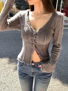 DAZY 女士V领长袖衬衫，韩版，春秋季