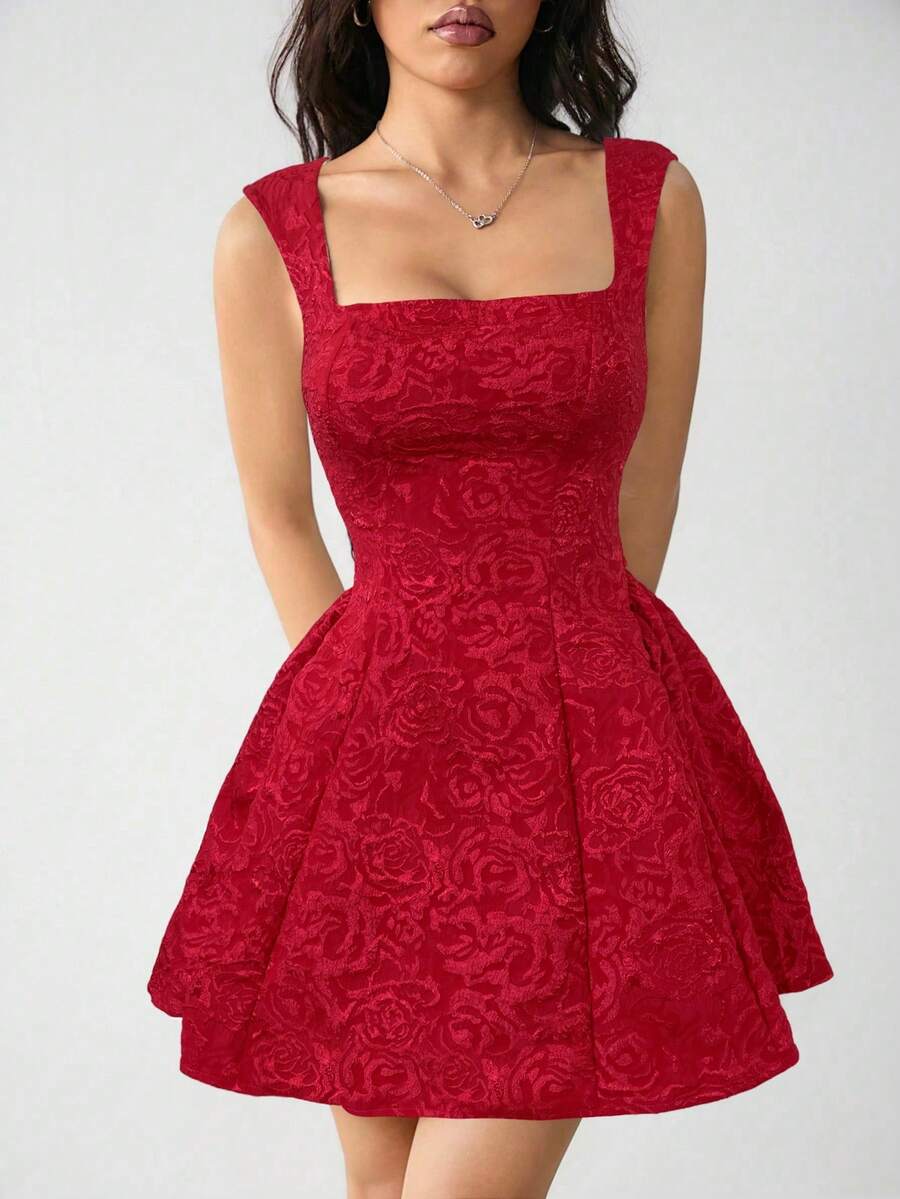 SHEIN PETITE 女士无袖纯白色夏季中长连衣裙，简约休闲，适合日常穿着；红色返校礼服；红色派对礼服；红色连衣裙