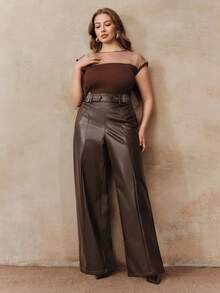 Anewsta Plus Size Coffee Color Fashionable Commuter Wide Leg Pants, Autumn/Winter - Coffee Brown - View 7