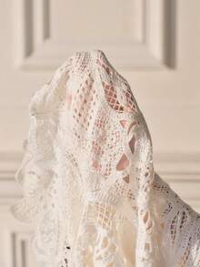 Anewsta Women's Summer Cashew Flower Hollow Out Fitted Knit Top With Slight High Collar And Flared Sleeves - Apricot - View 8