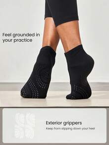 GLOWMODE 3 双防滑绑带无缝趾结构脚踝瑜伽普拉提黑色袜子