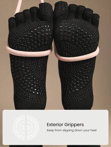 1 Pair Toasty Toes Soft Comfy Anti-Slip Sweat-Wicking Mesh Instep Cotton-Blend Yoga Toe Socks Studio  Outdoors Daily Casual Wear Spring Summer - Black - View 4