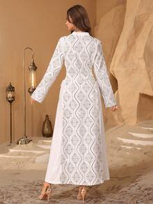 Al Najma 2025新款中东长袍，亮片压花刺绣腰部正式礼服，奢华沙特阿拉伯长袍 - 白色 - 查看 2