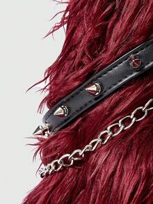 ROMWE Grunge Punk حقائب كتف للسيدات والنساء، فرو، حقيبة فرو، حقائب دراجة نارية مطرزة بالزنوب، حقيبة هوبو، حقيبة بلون أحمر داكن، حقيبة عيد الميلاد، هدايا للنساء، عيد الحب، سلسلة معدنية، عصري، شخصي، متعدد الاستخدامات، للتسوق، الشارع، فتيات حلوة وباردة، فتيات ساخنة، Y2K، يومي، خريف وشتاء (نمط عشوائي) - عنابي اللون - مشاهدة 3