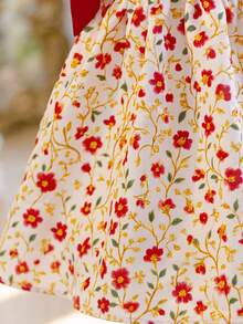 SHEIN Young Girl Ditsy Floral Slip Princess Dress,White Summer Party Flower Girl Dress,Woven Contrast Color Square Neck Cherry Dress For Kids Daily Wear - Hot Pink - View 11