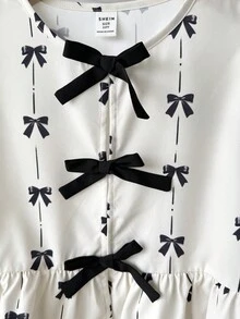 SHEIN Tween Girl Elegant Puff Sleeve Bow Decor Blouse - Multicolor - View 4
