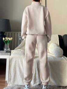 RueChic Half Zip Drop Shoulder Sweatshirt & Joggers - Apricot - View 2