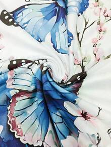 EMERY ROSE Camiseta casual de mujer de manga corta - Estampado de mariposa y floral en azul vibrante - Multicolor - Ver 5