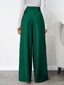 SHEIN Tall 女款米色深褶皺亞麻長褲，適合高個女性 - 綠色 - 查看 2