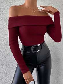 EURMUSE Conjunto de 2 piezas de tops casuales de algodón de unicolor con hombros descubiertos, negro y rojo - Multicolor - Ver 4