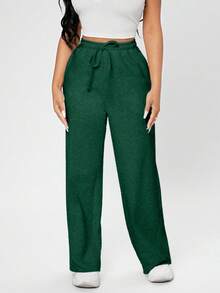 EURMUSE Drawstring Waist Slant Pocket Spring Clothes Sweatpants - Dark Green - View 3