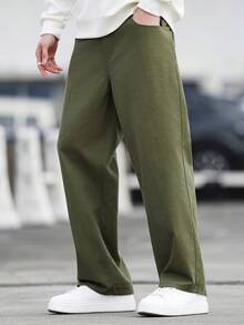 Manfinity Hypemode Men's Pocket Button Casual Commuter Denim Jeans Japanese Pants Olive Green Pants Men - Army Green - View 4