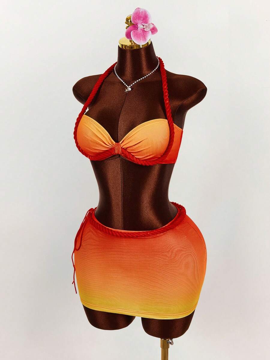 Amplova Rope, Starfish & Shell Decor Cropped Tank Top & Mini Skirt 2 Pieces Set - Multicolor - View 1