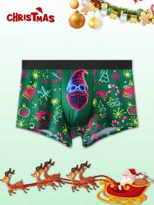 Notgurli 1pc Men's Christmas Element Digital Print Boxer Briefs - Green - View 3