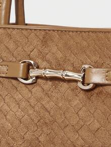 MOTF PREMIUM BOLSO DE MANO PARA MUJER NEGRO SÓLIDO CON TEXTURA Y HEBILLA METÁLICA ACENTUADA PARA COMMUTER - Tejido de café - Ver 6