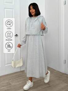 EURMUSE Grey Melange Long Sleeve Hoodie & Skirt Set - Grey - View 1
