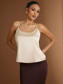 Hauture Canotta elegante e semplice in raso da donna per uscite quotidiane - Albicocca - Visualizzare 3