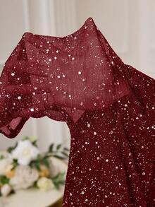 SHEIN Lady Đầm nữ cổ tròn đính đá lấp lánh, dài đến đầu gối - Màu Đỏ Sâu - Xem 8