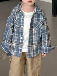 Dazy Kids 男童格子领休闲长袖上衣 - 藍色 - 查看 11