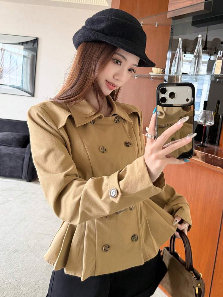 Women's Solid Color Casual Elegant Long Sleeve Trench Coat, Spring/Autumn