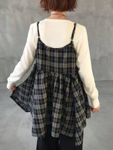 FRIFUL 女士休闲格子不对称下摆系带吊带背心