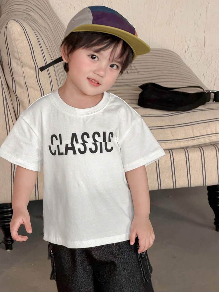 Baby Boys' Round Neck English Letter Print Short Sleeve Top Summer