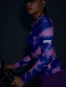 Powerista Women's Letter Print Tie-Dye Zipper Front Cycling Jacket - Purple - View 6