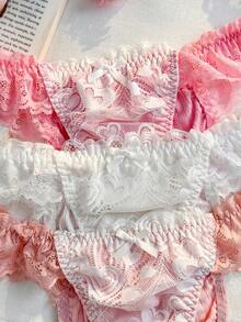 PetitDoll 3条/包蕾丝拼接内裤，情人节 - 彩色 - 查看 5