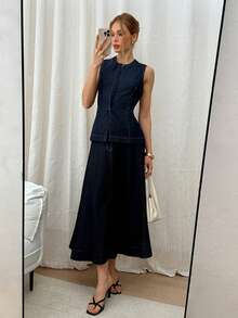 Siren Gaze Women's Casual Washed Sleeveless Denim Crop Top Summer - Dark Wash - View 2