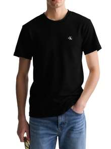 Calvin Klein 2 chiếc áo thun tay ngắn họa tiết chữ thường ngày mùa hè - màu đen - Xem 2