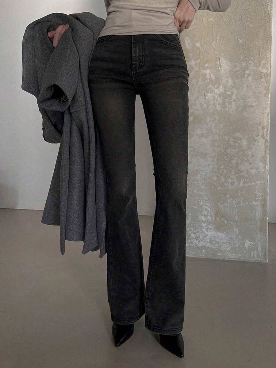 DAZY 女士黑色修身喇叭牛仔裤 Y2k - 黑色 - 查看 1