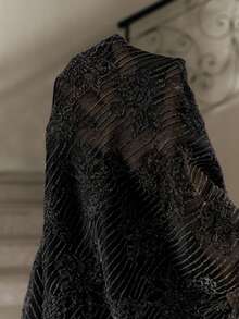 Anewsta High Quality Fashion Women's Embroidered Pleated Textured Mock Neck Long Sleeve Top - Black - View 8