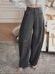 Anewsta 休闲女式梨形身材喇叭裤，深灰色，适合春秋季穿着。 - 深灰色 - 查看 5