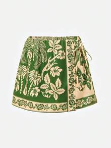 Swim Oasis 女士热带印花系带裹身短裤罩衫，休闲度假 - 彩色 - 查看 5