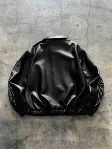 AXEPEAK 男士大码时尚刺绣夹克，秋季款 - 黑色 - 查看 2