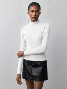 Áo len ngắn tay dáng ôm phối màu MAIJA Y2K Crop Knit - trắng - Xem 5