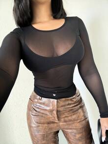 Alexandranx 透視網紗不附胸罩上衣 - 黑色 - 查看 3