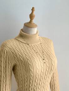 SHEIN Unity 女士/女孩休闲高领抽绳针织毛衣 - 黃色 - 查看 5