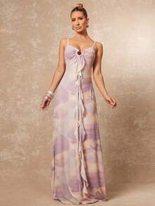 Lumalex 早春女士休闲沙滩度假薰衣草渐变镂空可调节吊带荷叶边装饰交叉蝴蝶结露背无袖长裙春夏奢华舞会聚会派对宴会低调奢华闪亮假日派对狂欢节郊游度假热门户外层次丰富的婚礼情人节礼物指南浪漫情人节穿搭季节宴会圣诞节新年派对造型派对礼服早春连衣裙早春正式新年夜优雅派对礼服 - 淡紫色 - 查看 9