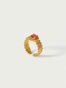 Glisma Nhẫn hở mạ vàng 18K đính đá Zirconia màu cam siêu nhỏ, Trang phục, Phong cách Gothic/Gothic, Sang trọng cổ điển, Đính hạt, Trang sức phương Tây, Kim loại/Kết cấu, Đá quý, Mùa thu/Đông, Dành cho mẹ/phụ nữ/bé gái/người mẹ, Cao cấp, Cổ điển, Hình chữ thập - Vàng - Xem 4