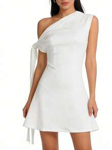 Celisse 女士不对称系带腰部短裙 - 白色 - 查看 4