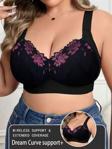 SHEIN 1 pieza Sujetador inalámbrico de encaje y parches para tallas grandes - Negro - Ver 8